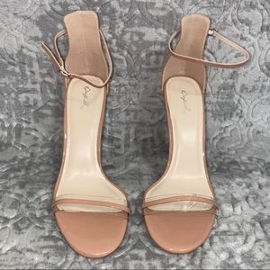 Qupid Nude High Heels, Clear Strap, & Size 9